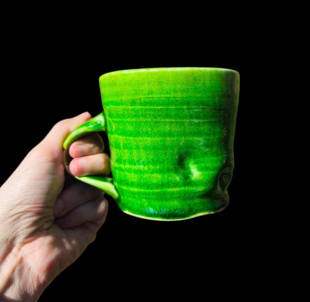 Handmade Porcelain Mug • Green Wheel Thrown Ceramic Coffee Cup