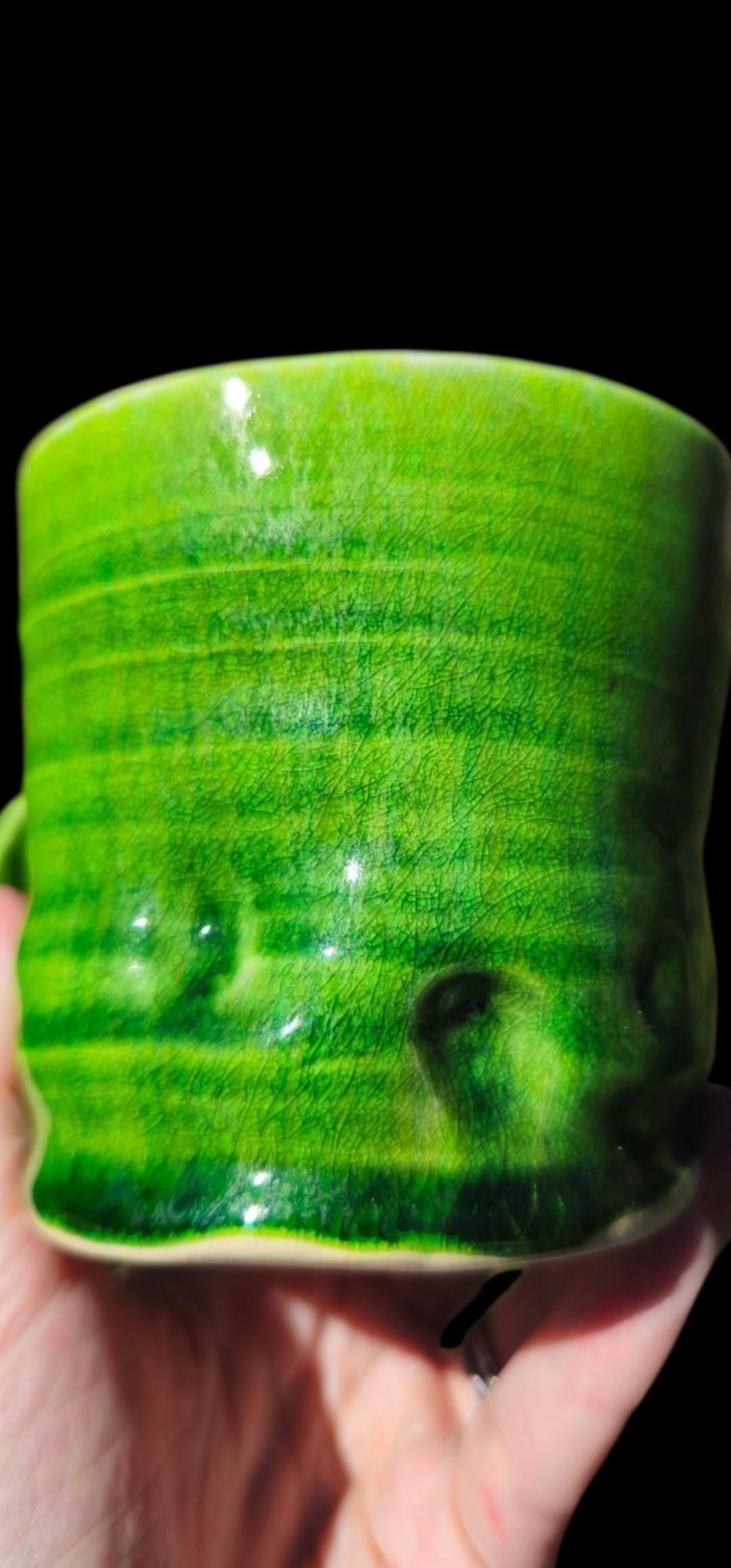 Handmade Porcelain Mug • Green Wheel Thrown Ceramic Coffee Cup