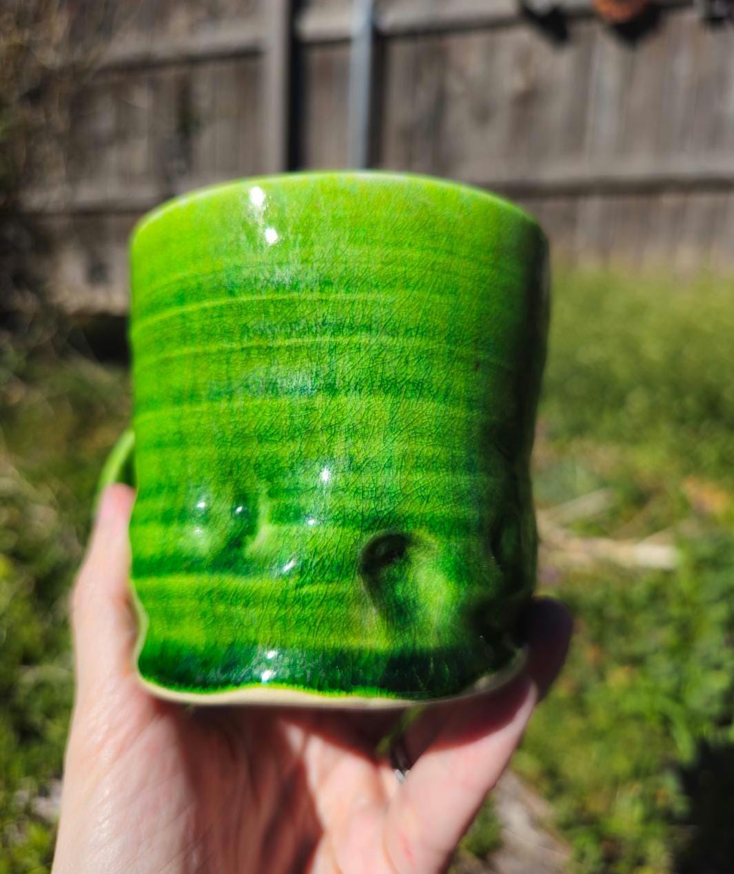 Handmade Porcelain Mug • Green Wheel Thrown Ceramic Coffee Cup