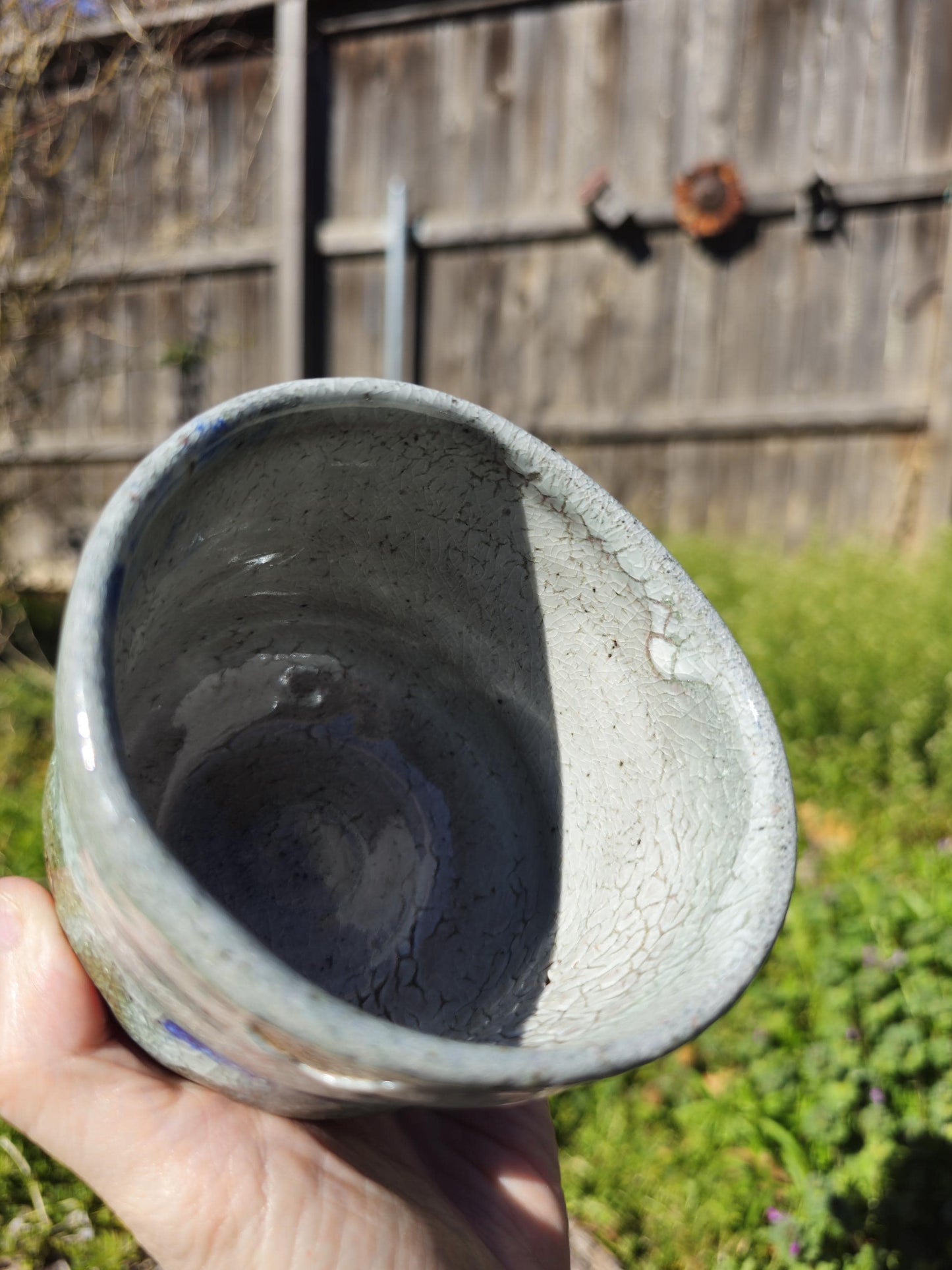 Soda-Fired Shino Chawan: Cobalt Blue Ceramic Tea Bowl, Carved Foot Functional Art