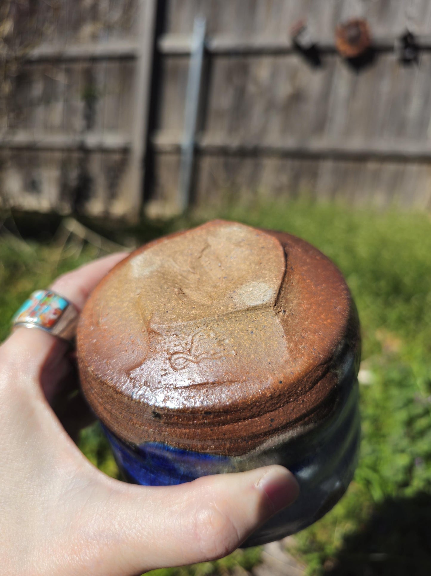 Soda-Fired Shino Chawan: Cobalt Blue Ceramic Tea Bowl, Carved Foot Functional Art