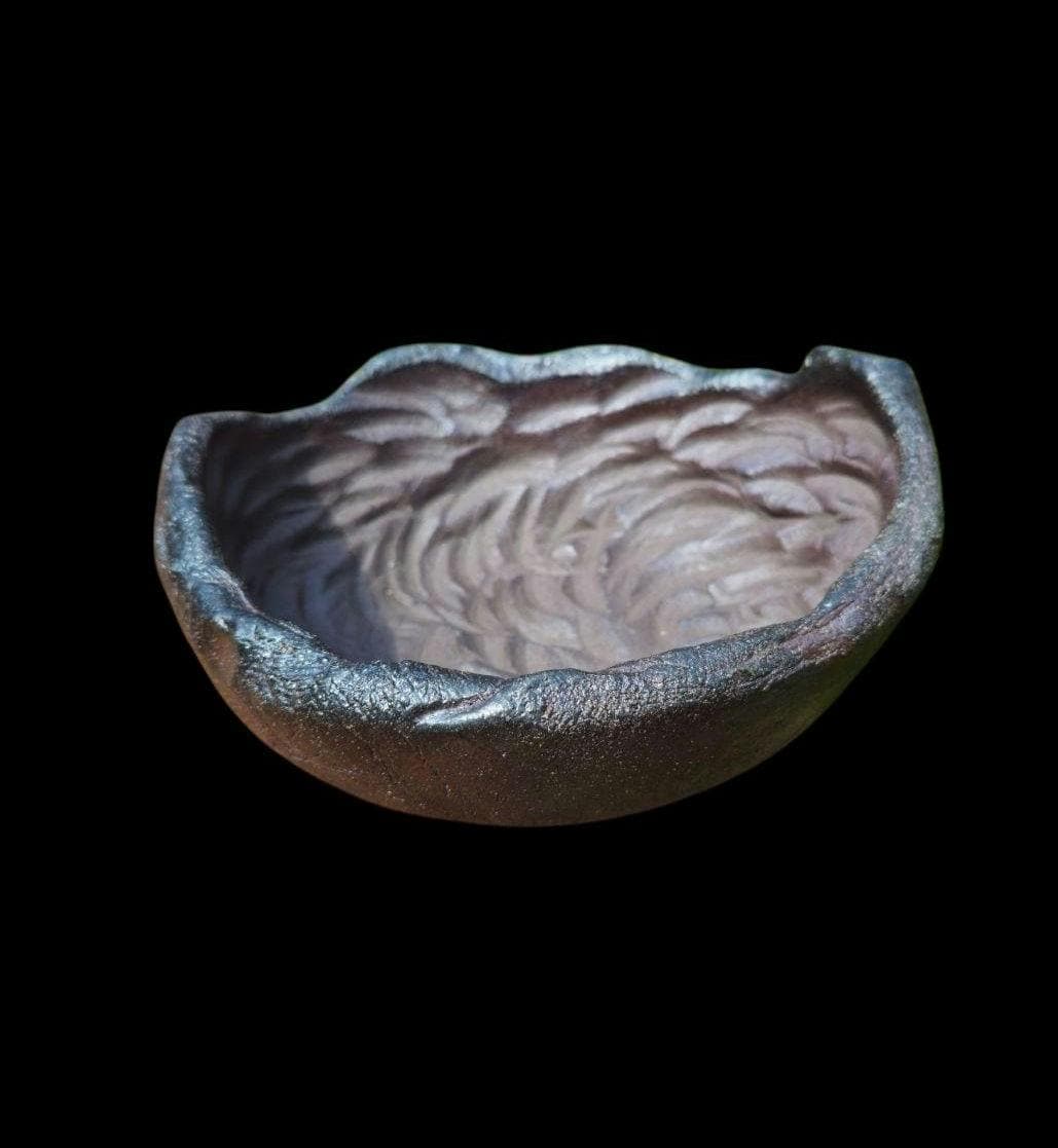 Handmade Soda Fired Sculptural Bowl 9" x 4" Black Lava centerpiece ceramic Art