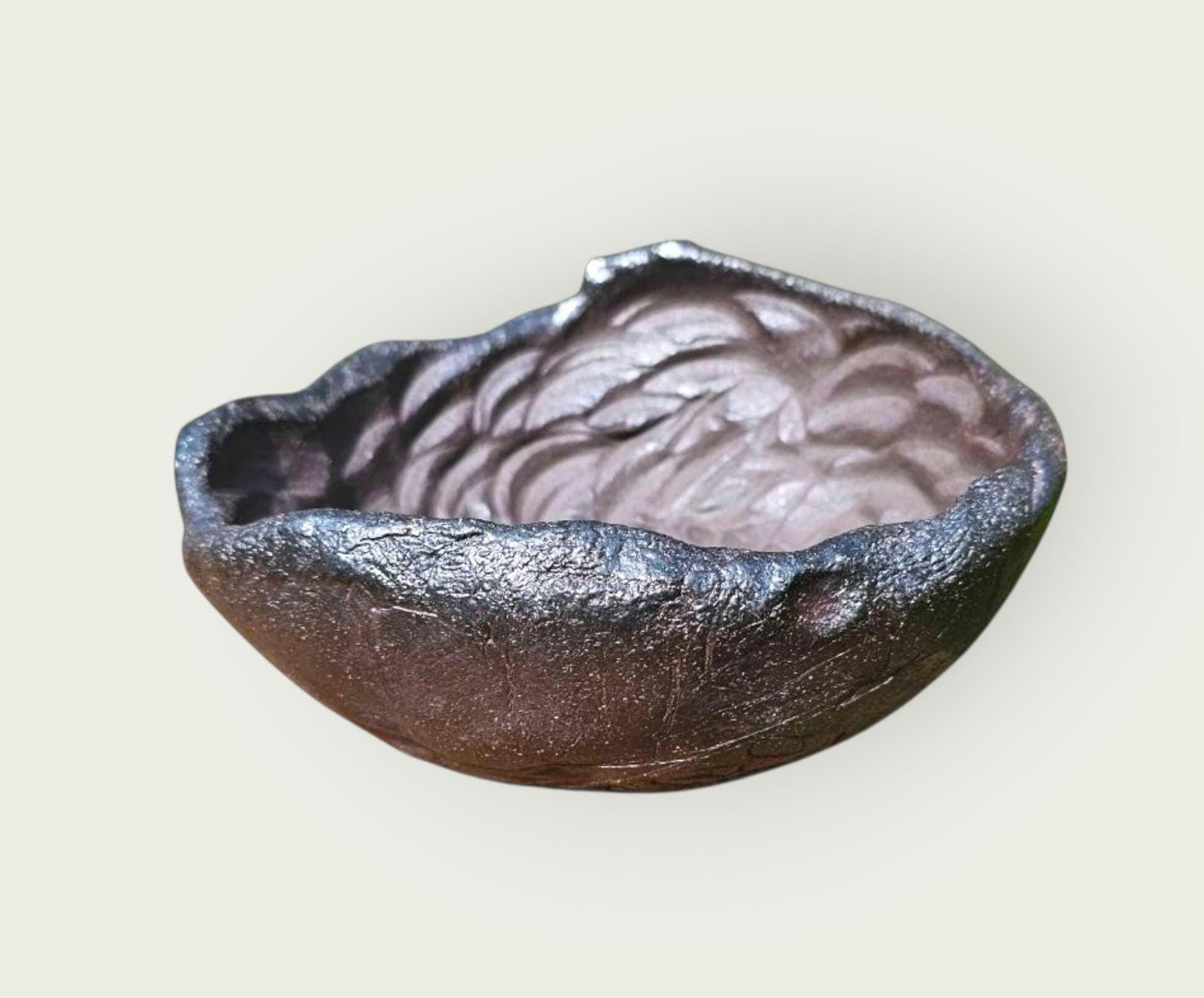 Handmade Soda Fired Sculptural Bowl 9" x 4" Black Lava centerpiece ceramic Art