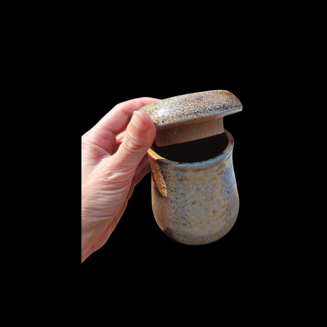 Handmade Soda Fired Ceramic Lidded Jar: Mushroom Design, Minimalist Art Pottery, Stoneware (5" x 4")