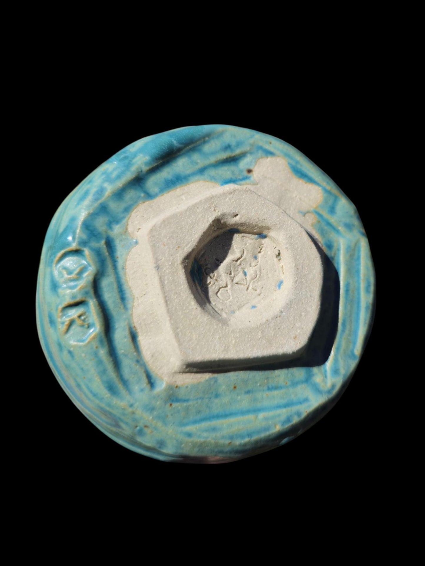 Handmade "Tiffany Aqua" Chawan Tea Bowl – carved Stoneware Matcha Teabowl 5x3