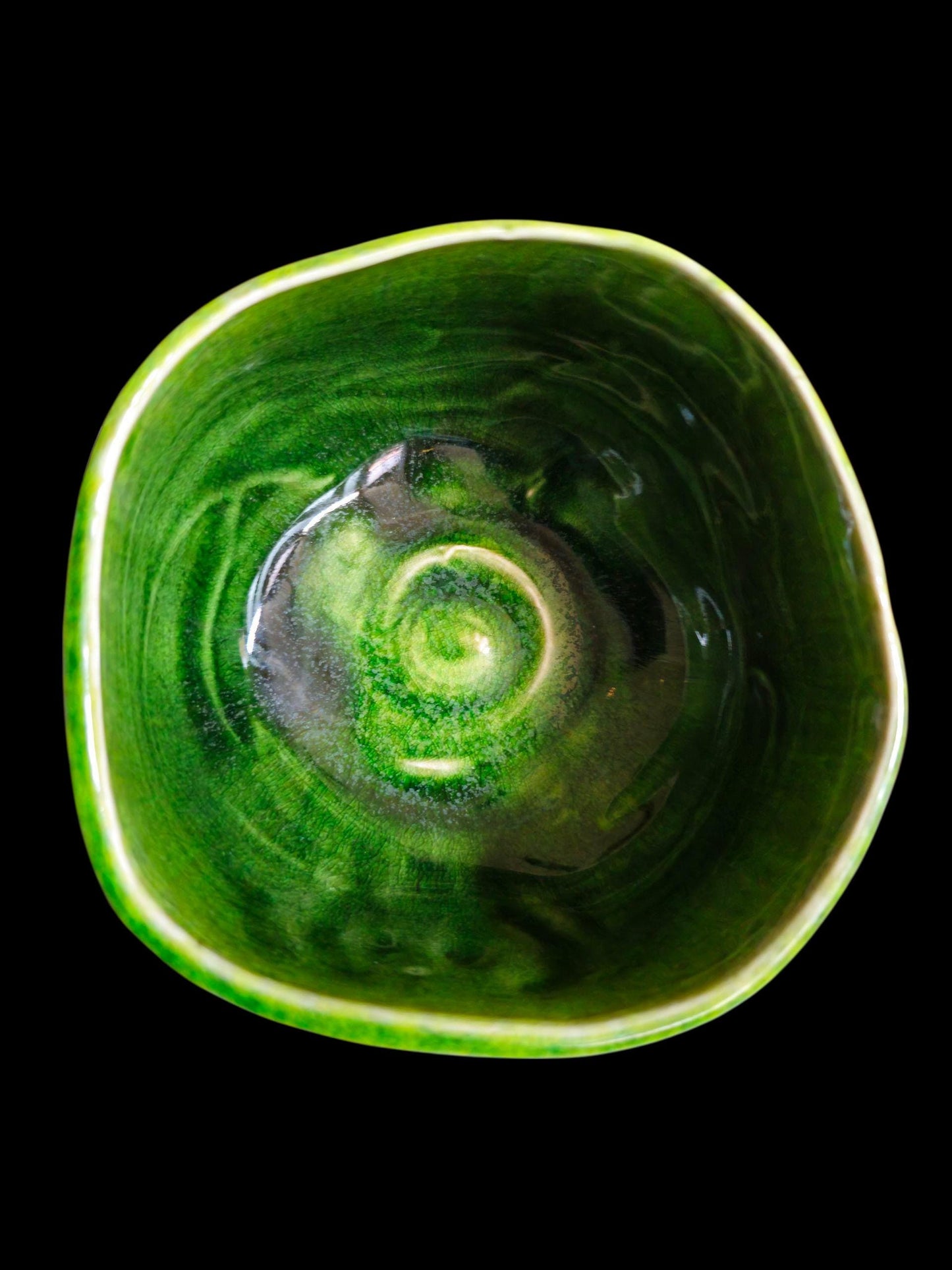 Handmade Porcelain Chawan Teabowl: neon green crackle Skull motif small bowl artisan 4.5" x 3"
