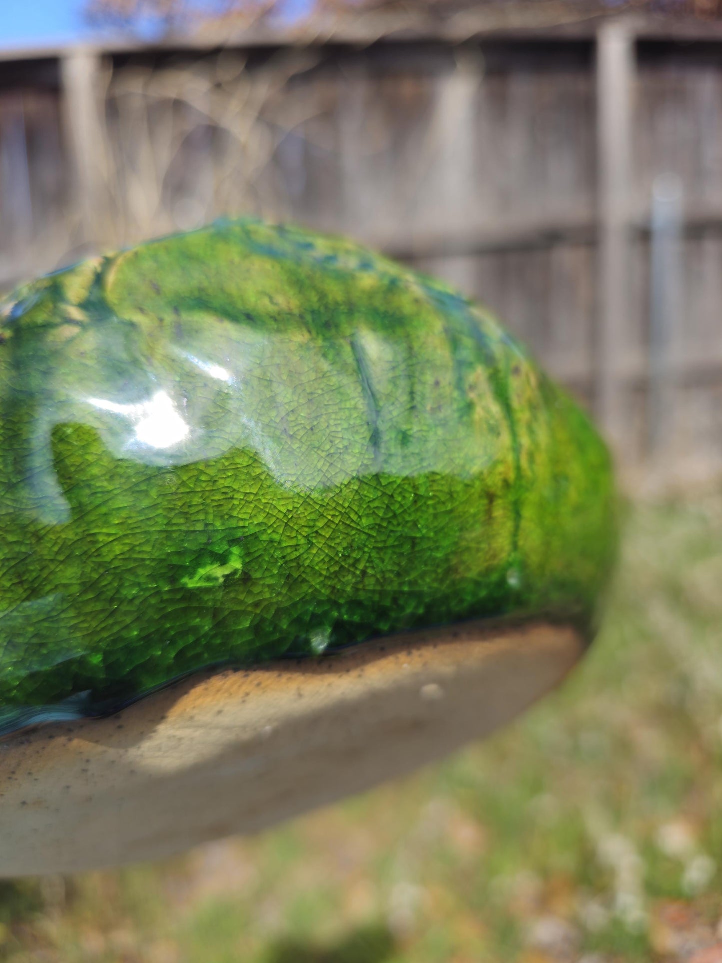 Sculptural Green Ceramic Bowl Hand Thrown Stoneware, Crackle Glaze, Wabi-Sabi, Electric Fired, One of a Kind