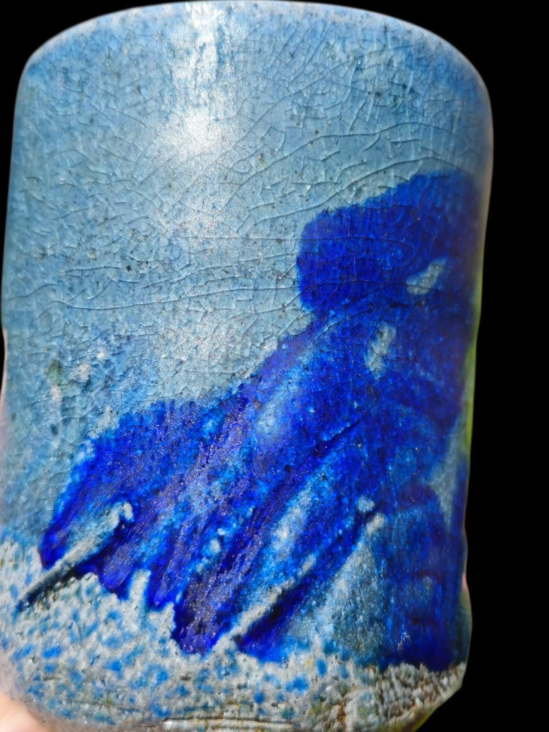 Soda Fired Blue Shino Stoneware Cup 10 oz yunomi carved