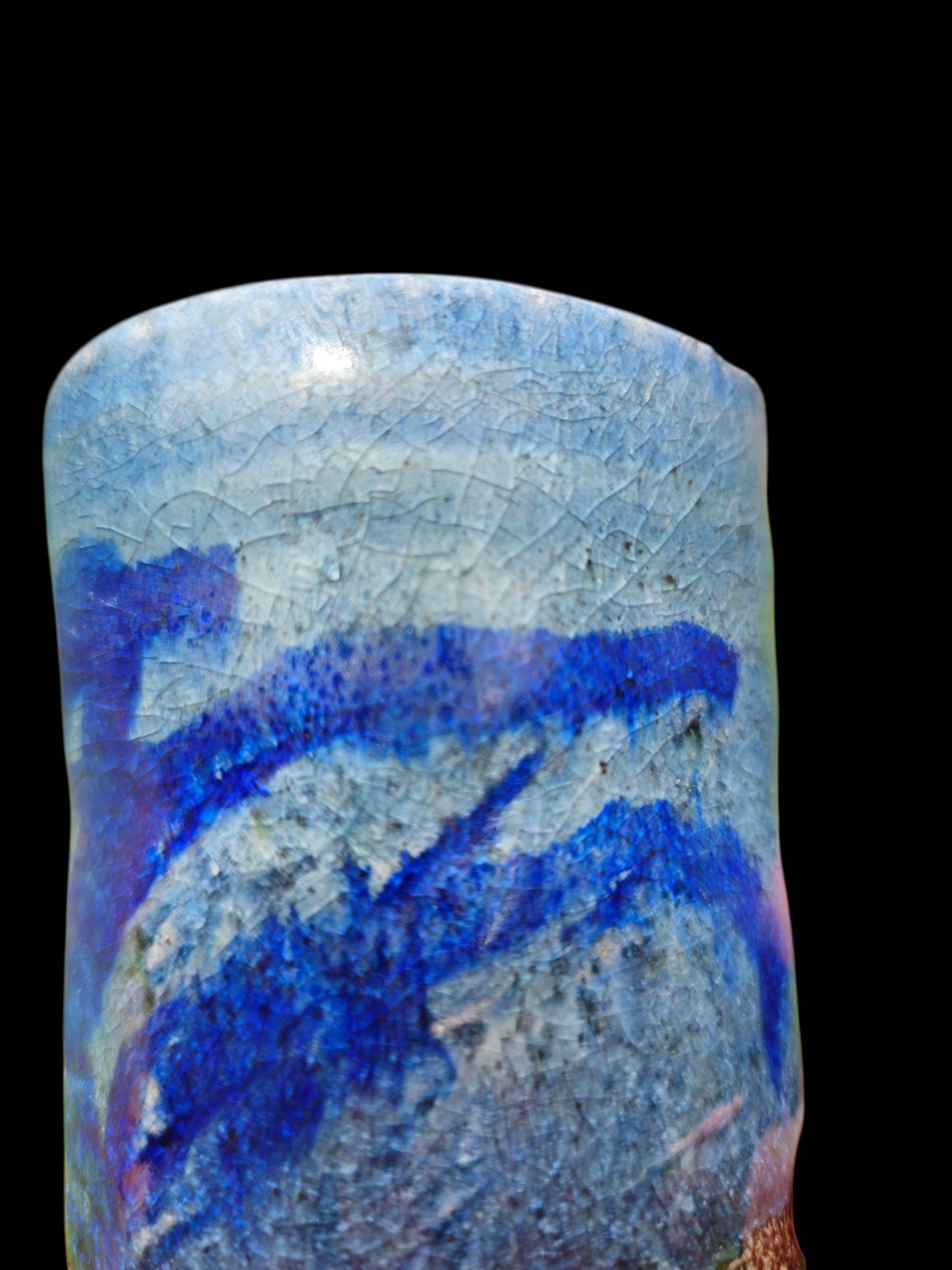 Soda Fired Blue Shino Stoneware Cup 10 oz yunomi carved