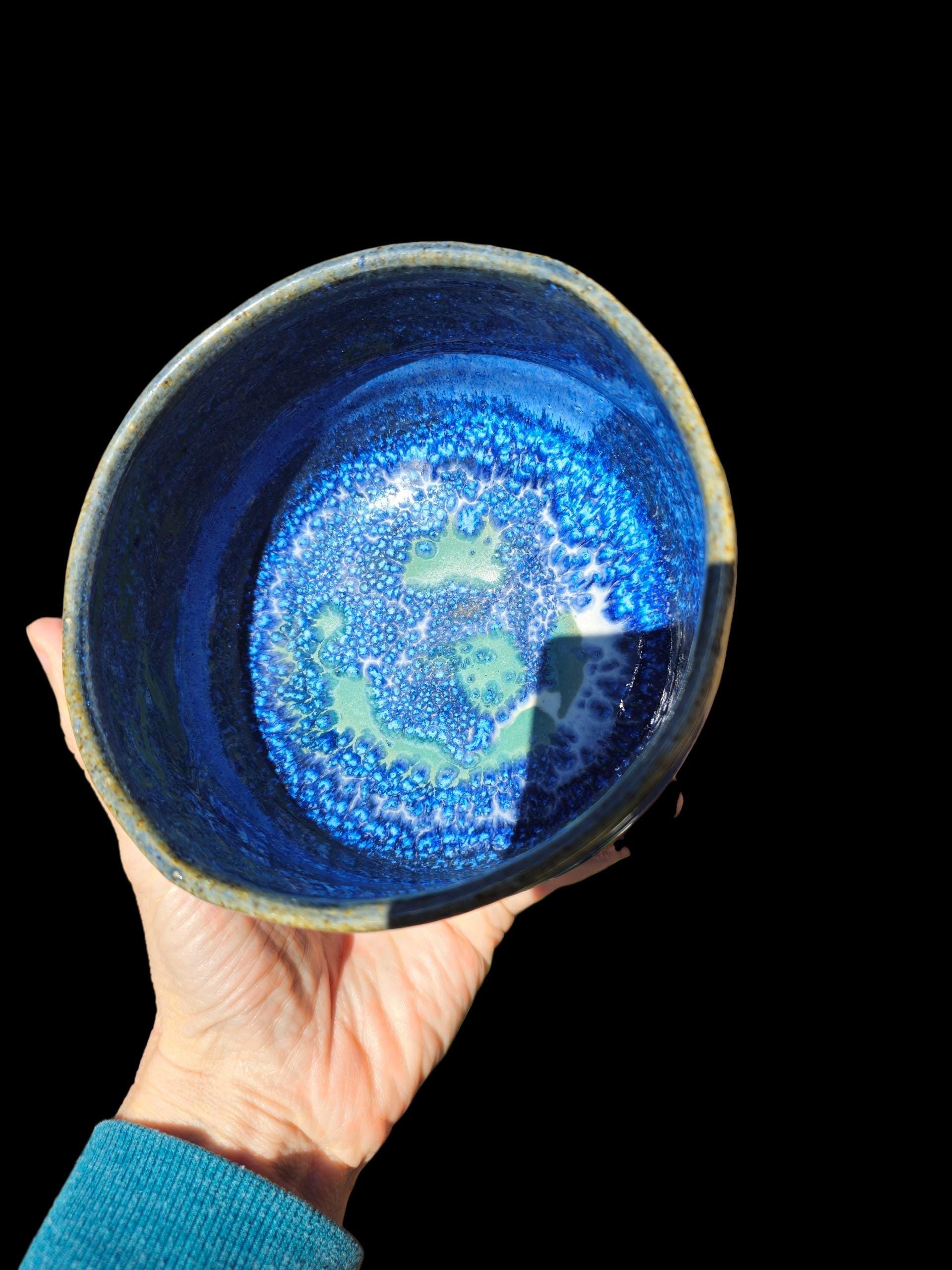 Chawan Tea Bowl – Handmade Ceramic Matcha Bowl – Ocean Wave Blue, Hand Carved Foot 5x3
