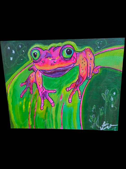 Psychedelic Tree Frog Original Art 8 x 10 on Canvas Board